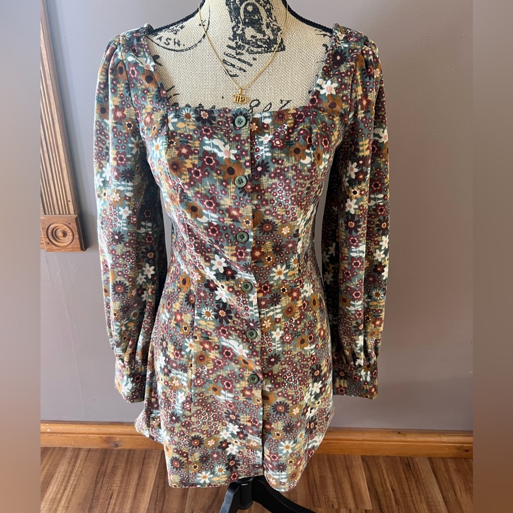 Floral Cider Mini Button Dress- Size M